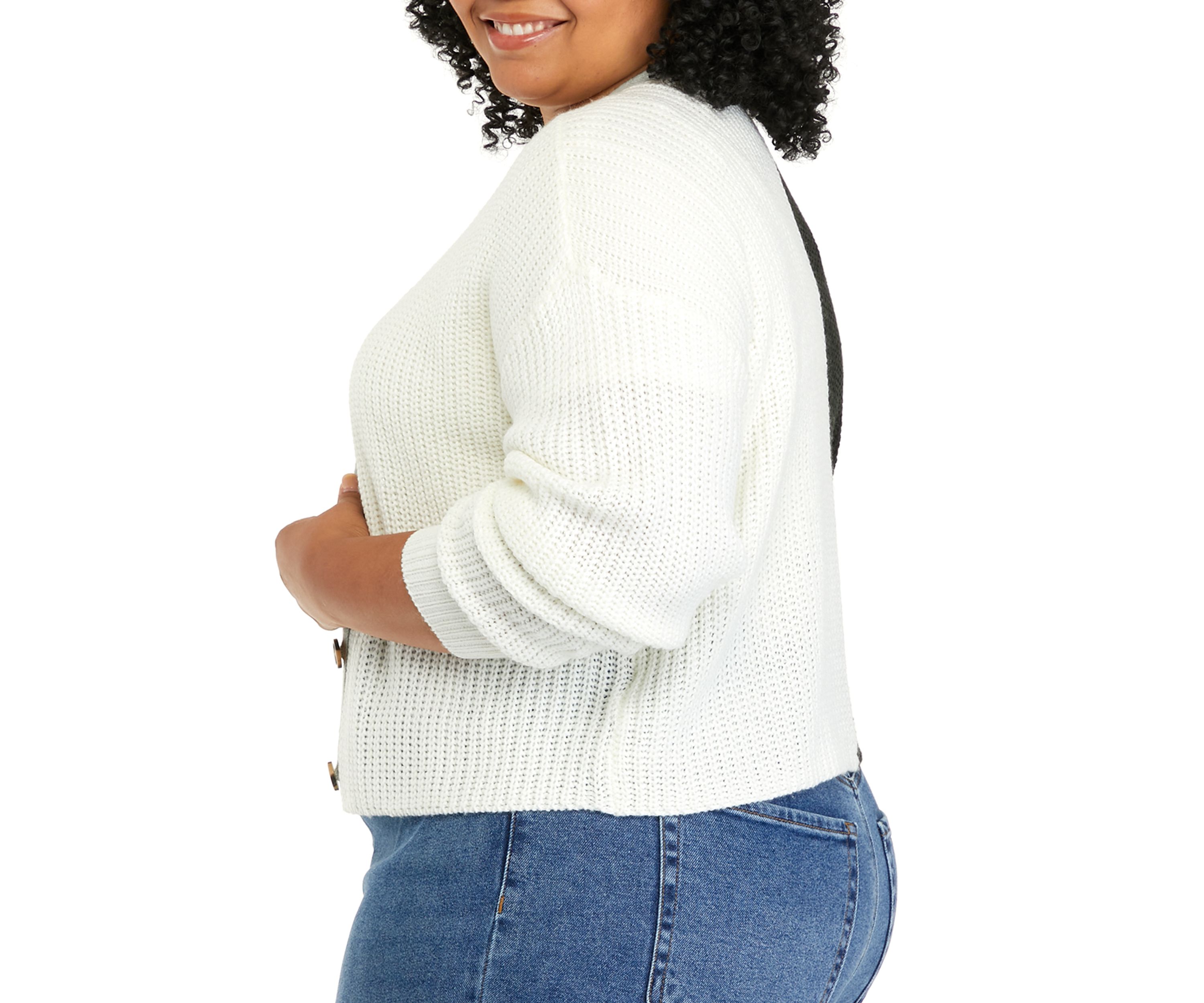 Plus Size Long Sleeve Color Block Cardigan