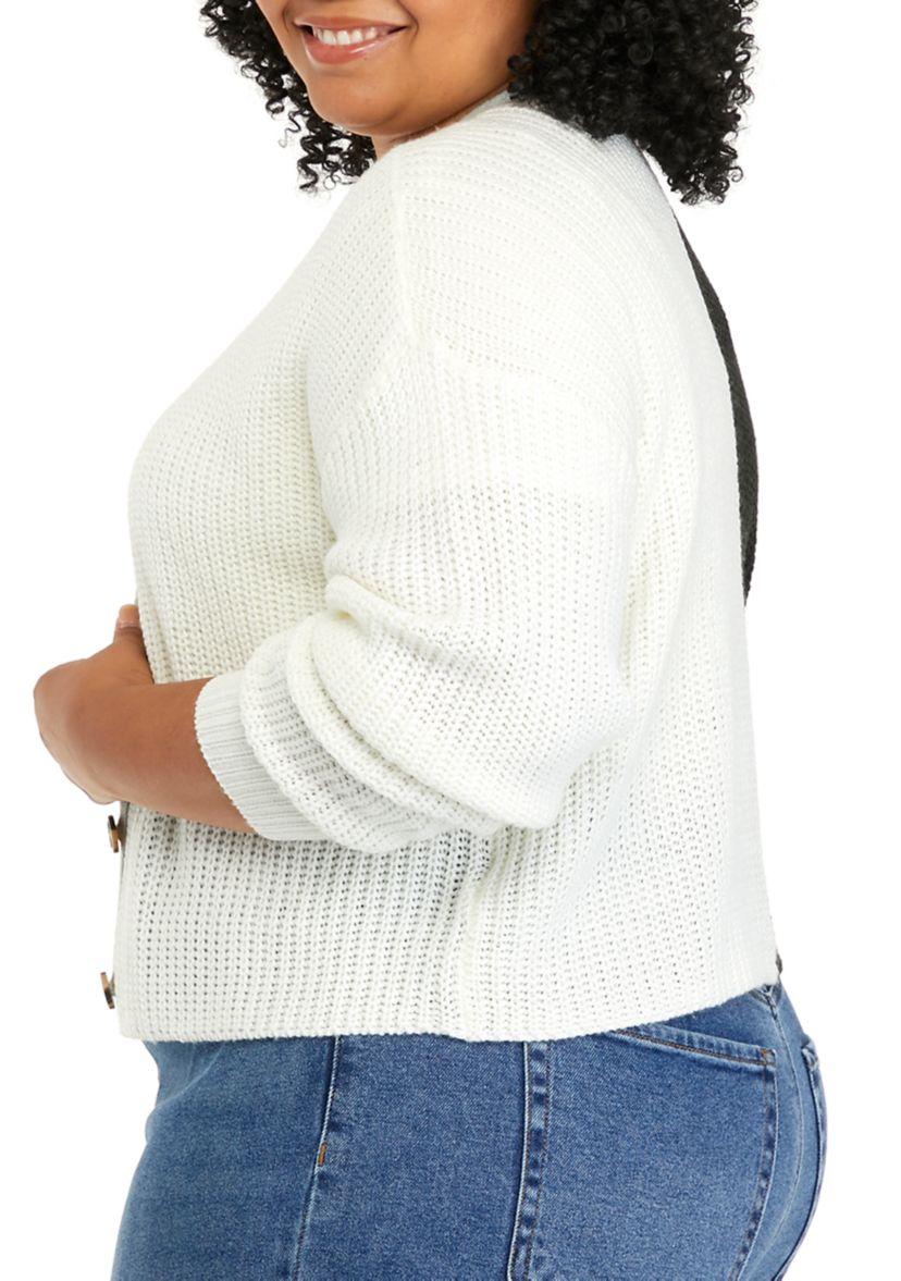Plus Size Long Sleeve Color Block Cardigan