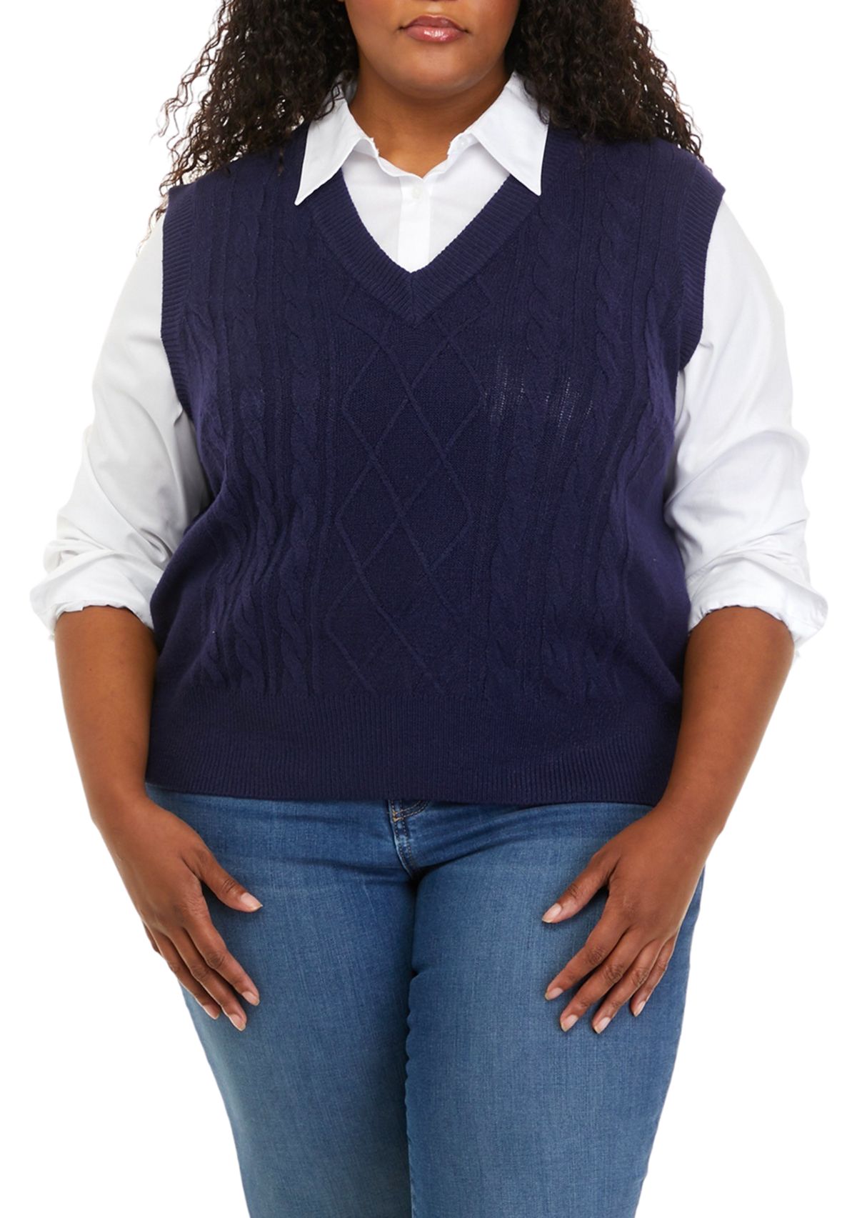 Plus Size Varsity Cable Stitch Sweater 