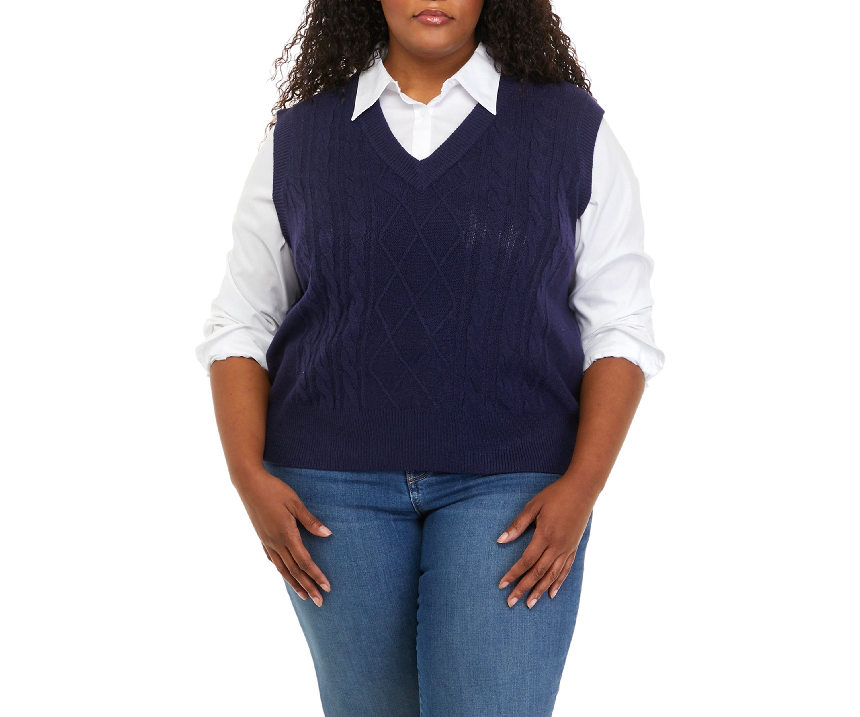 Plus Size Varsity Cable Stitch Sweater 