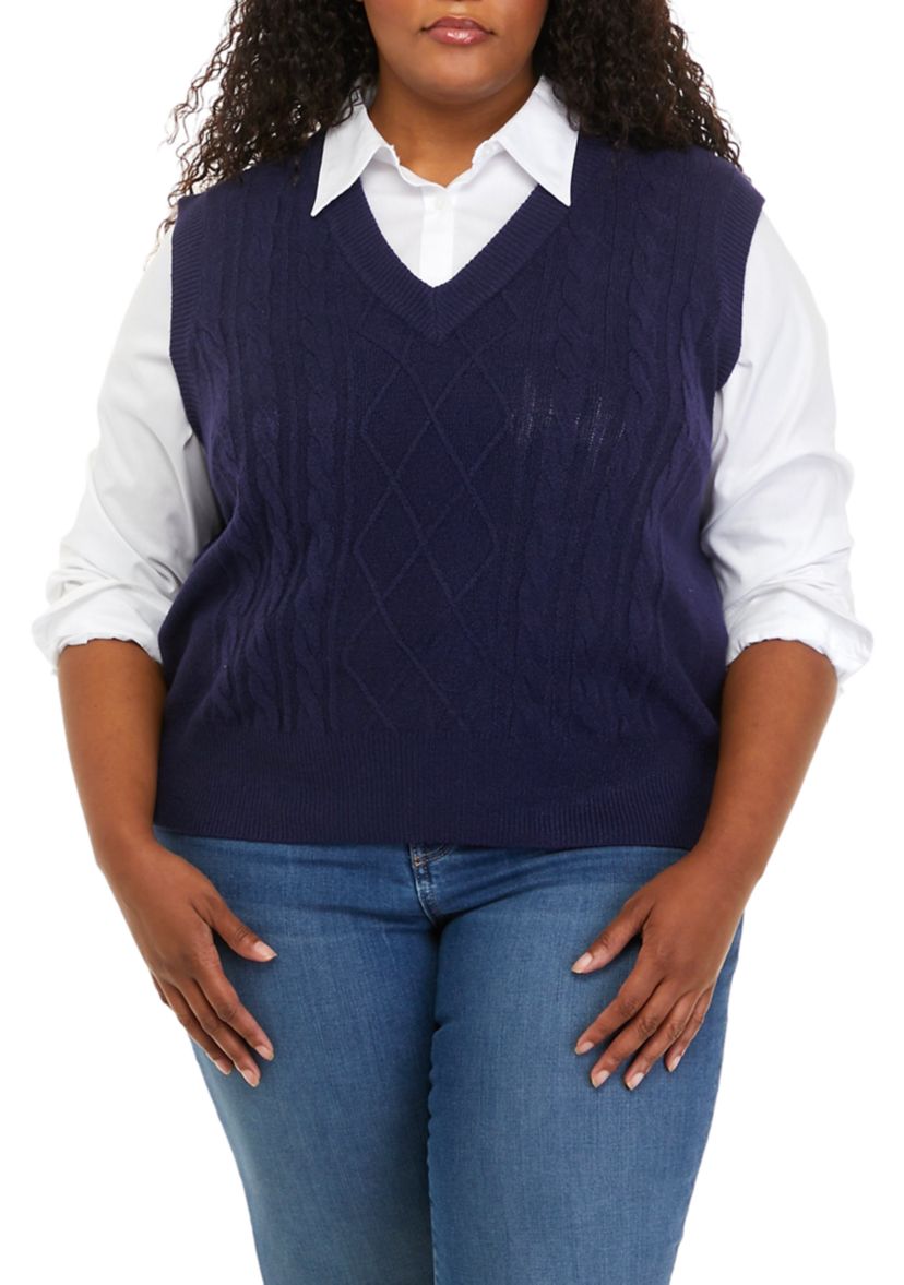 Plus Size Varsity Cable Stitch Sweater 