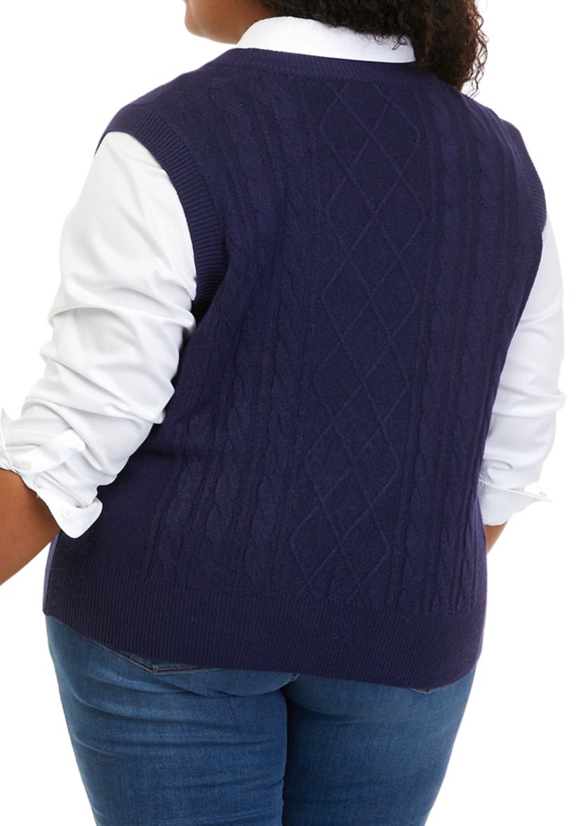 Plus Size Varsity Cable Stitch Sweater 
