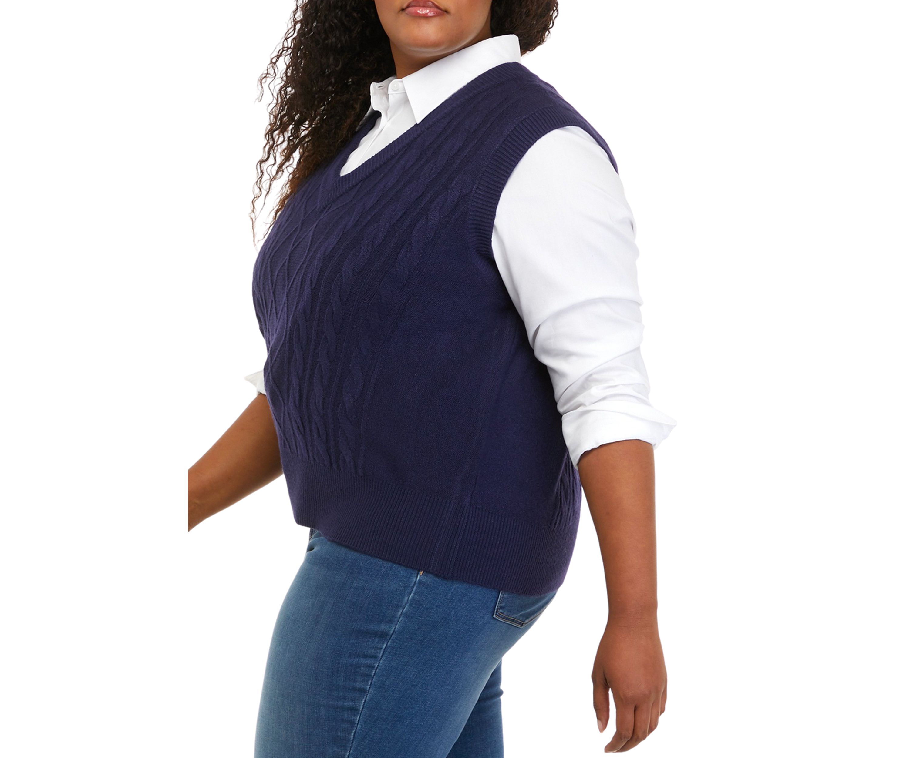 Plus Size Varsity Cable Stitch Sweater 