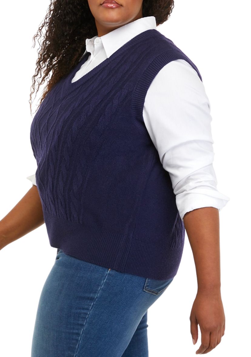 Plus Size Varsity Cable Stitch Sweater 
