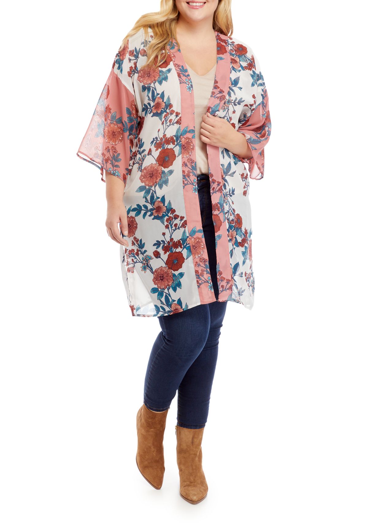 Plus Size Printed Kimono