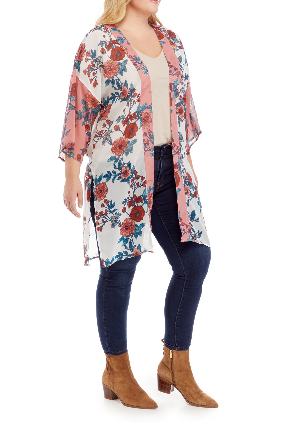Plus Size Printed Kimono