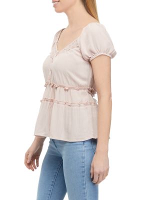 Juniors' Short Sleeve Tiered Top