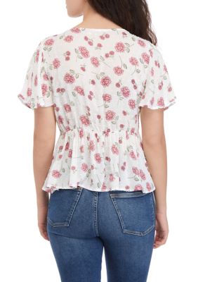 Juniors' Button Front Peplum Top