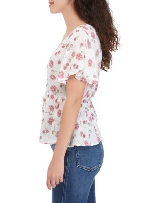 Juniors' Button Front Peplum Top