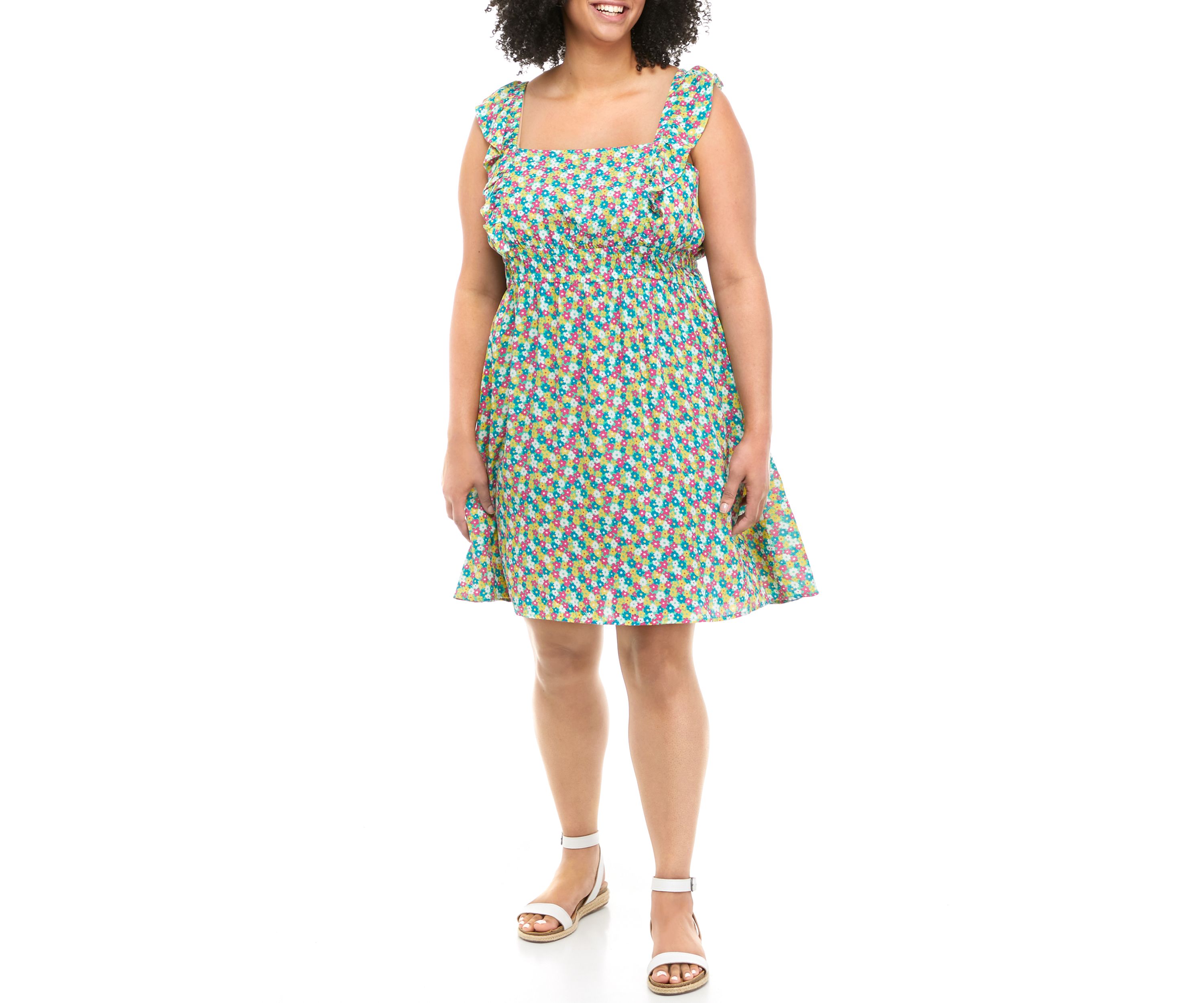 Plus Size Flutter Sleeve Smocked Waist Dress 