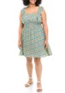 Planet Gold Women's Plus Size Flutter Sleeve Smocked Waist Dress, Green, 3XL