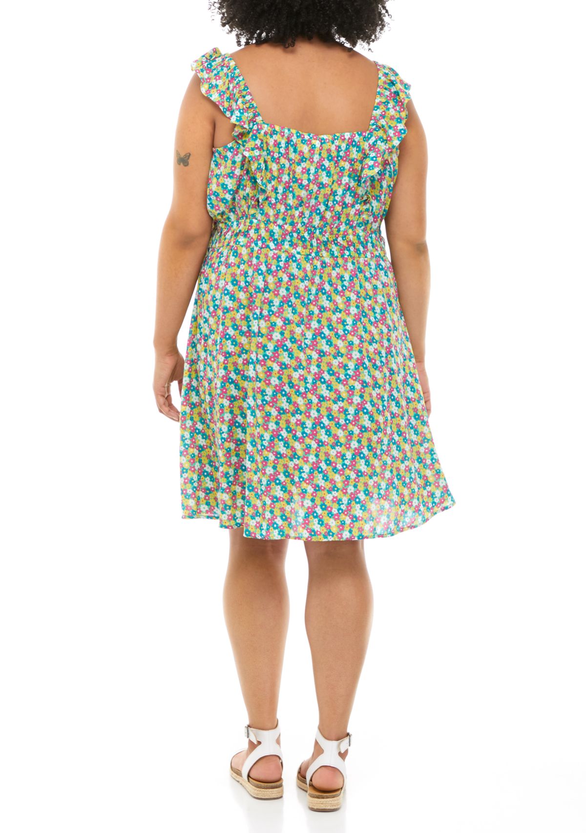 Plus Size Flutter Sleeve Smocked Waist Dress 