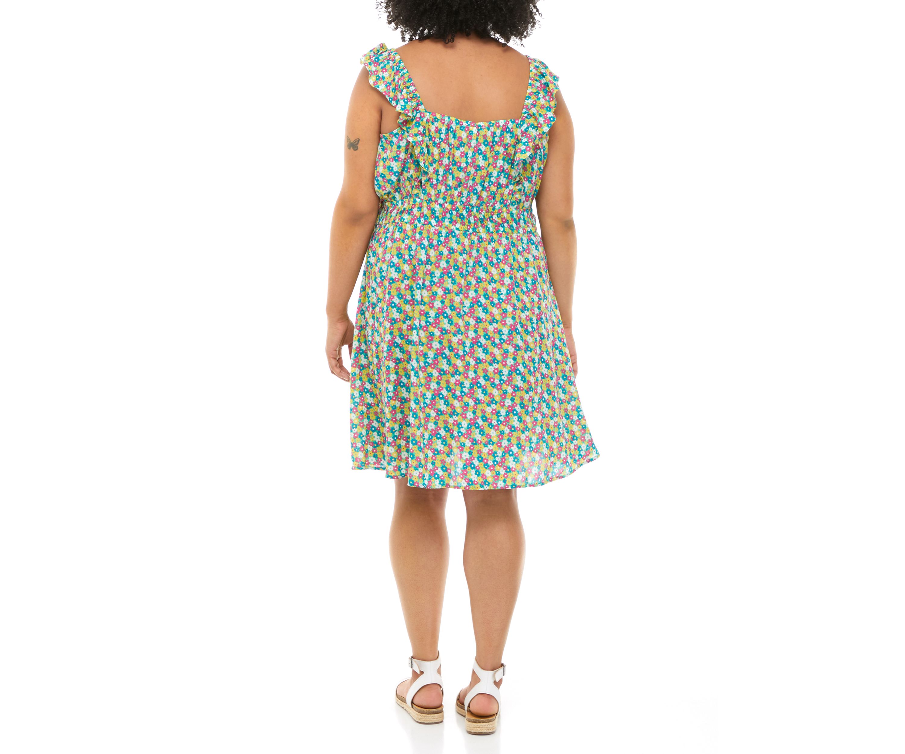 Plus Size Flutter Sleeve Smocked Waist Dress 
