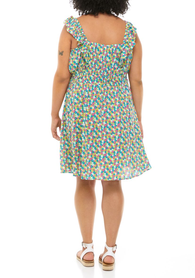 Plus Size Flutter Sleeve Smocked Waist Dress 