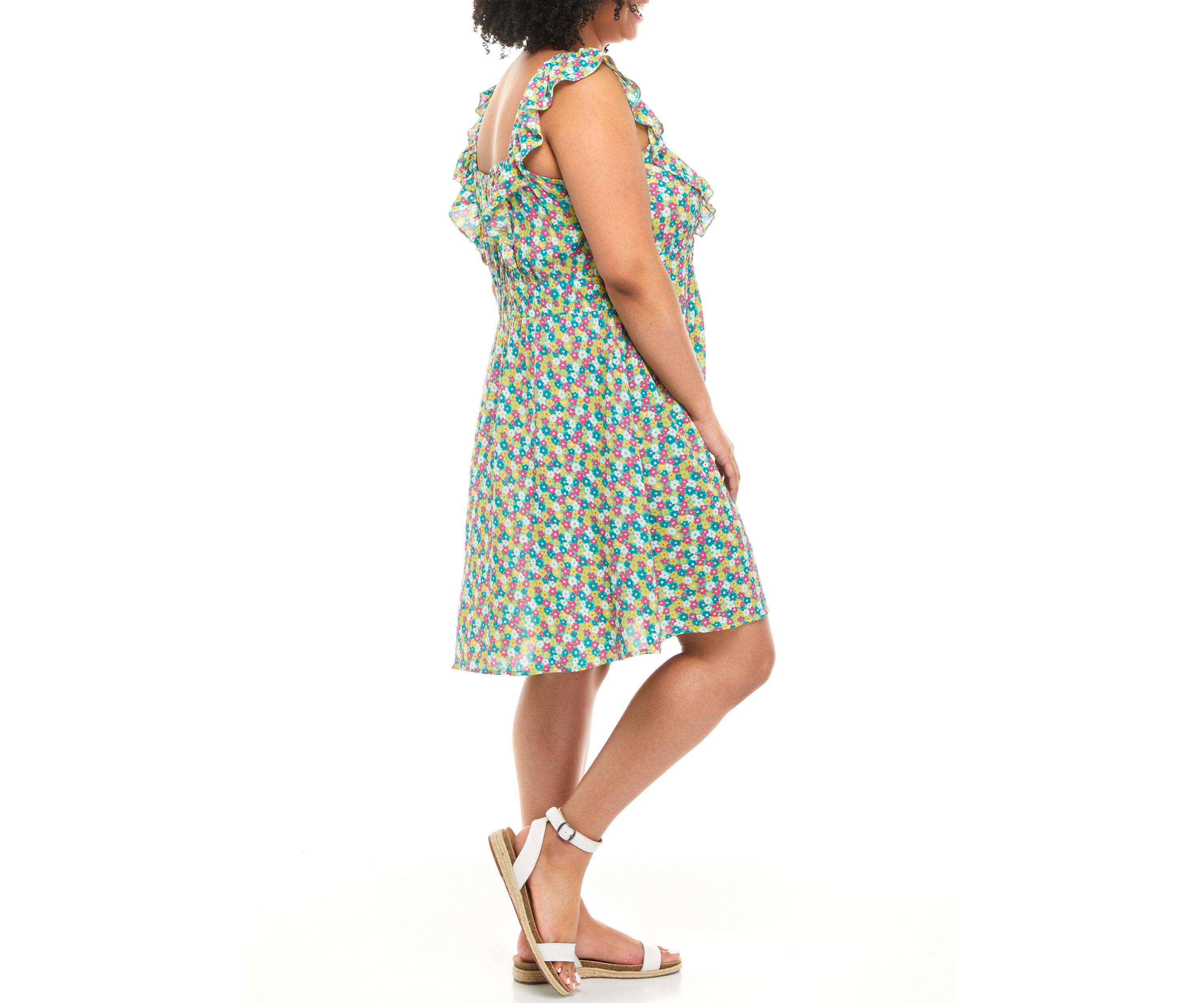 Plus Size Flutter Sleeve Smocked Waist Dress 