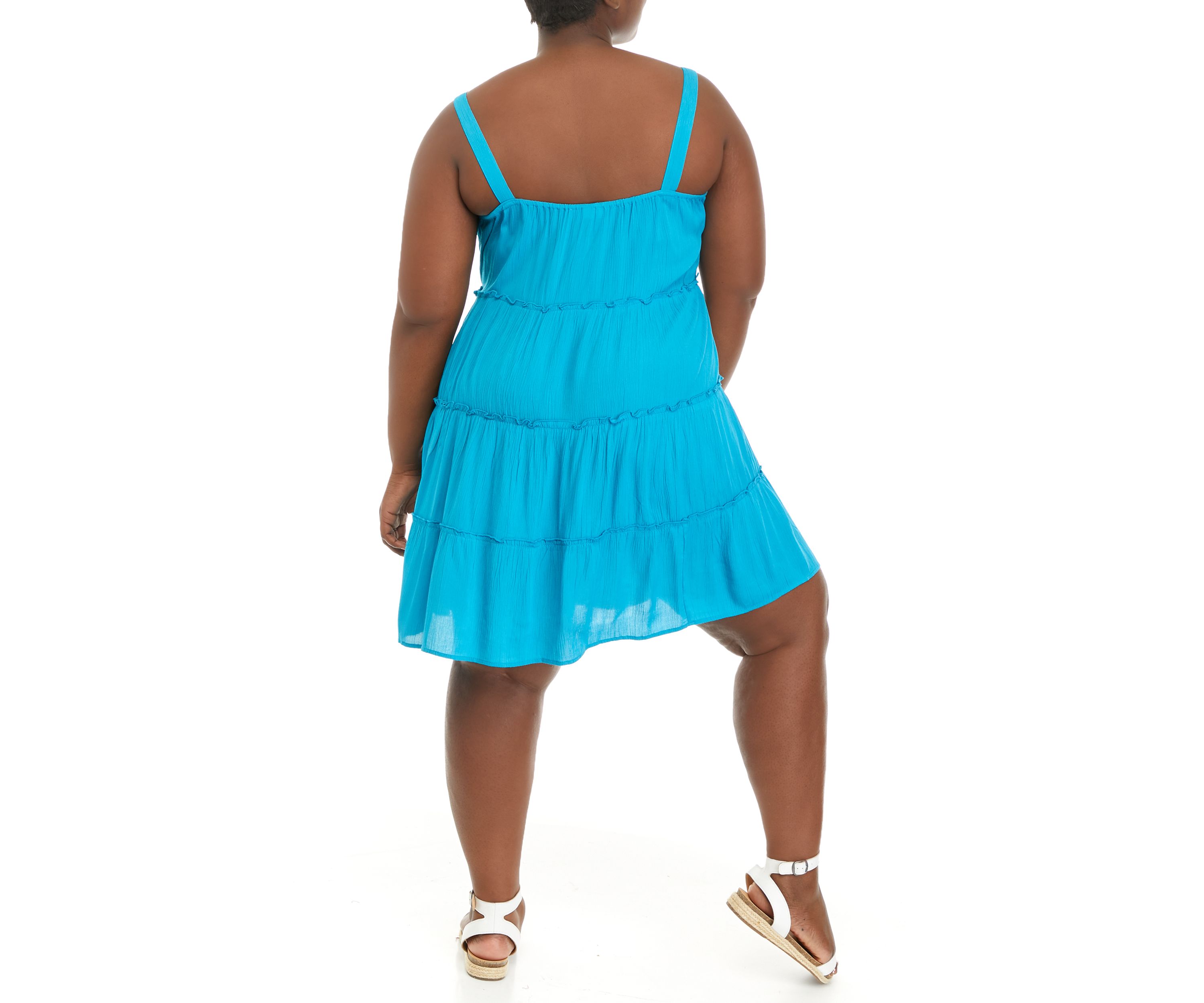 Plus Size Tiered Crinkle Button Dress