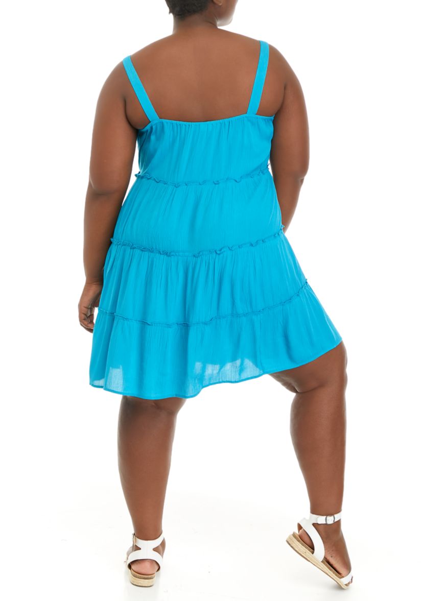 Plus Size Tiered Crinkle Button Dress