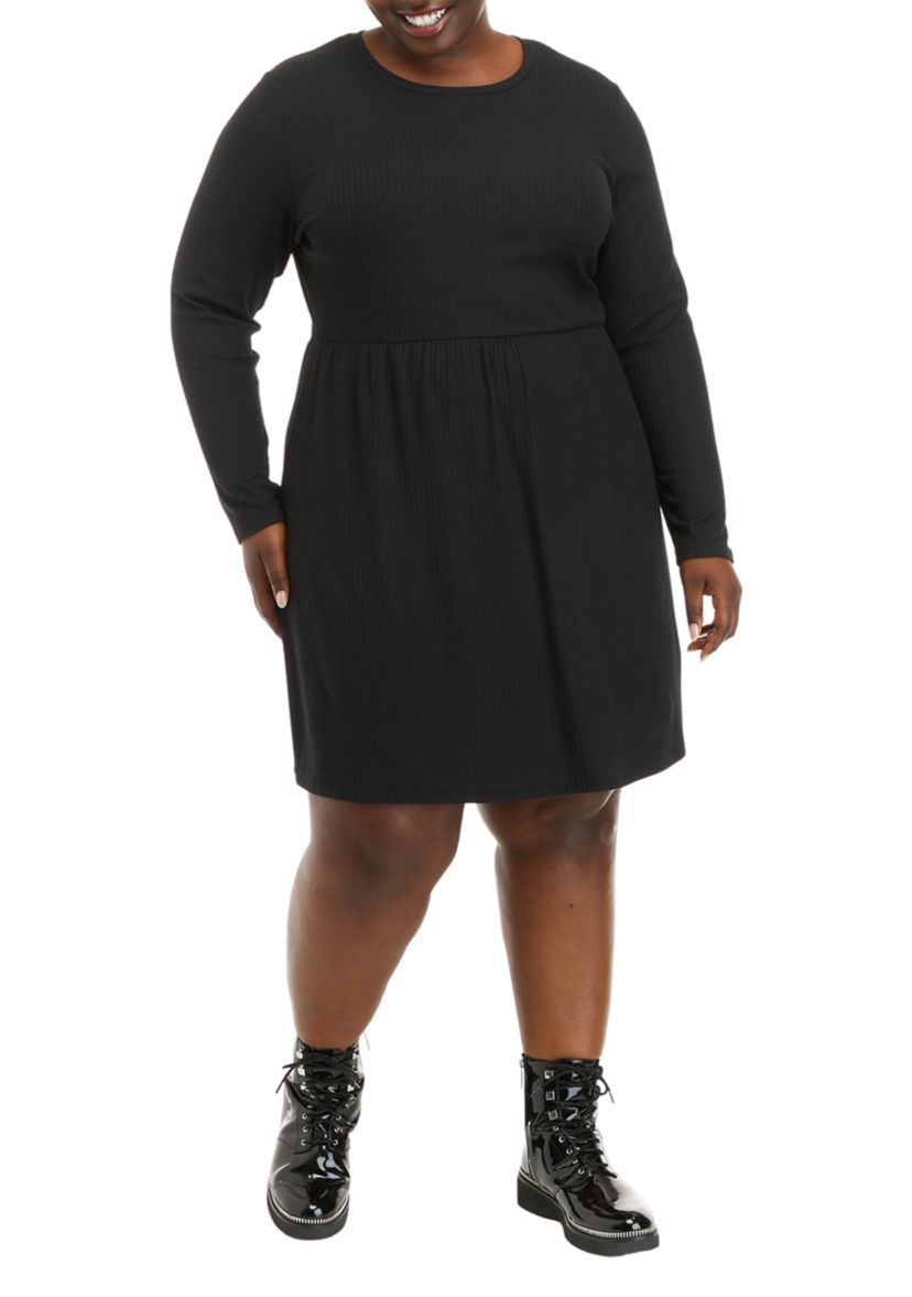 Plus Size Long Sleeve Cut Out Skater Dress