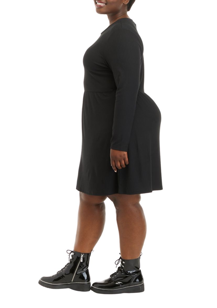 Plus Size Long Sleeve Cut Out Skater Dress