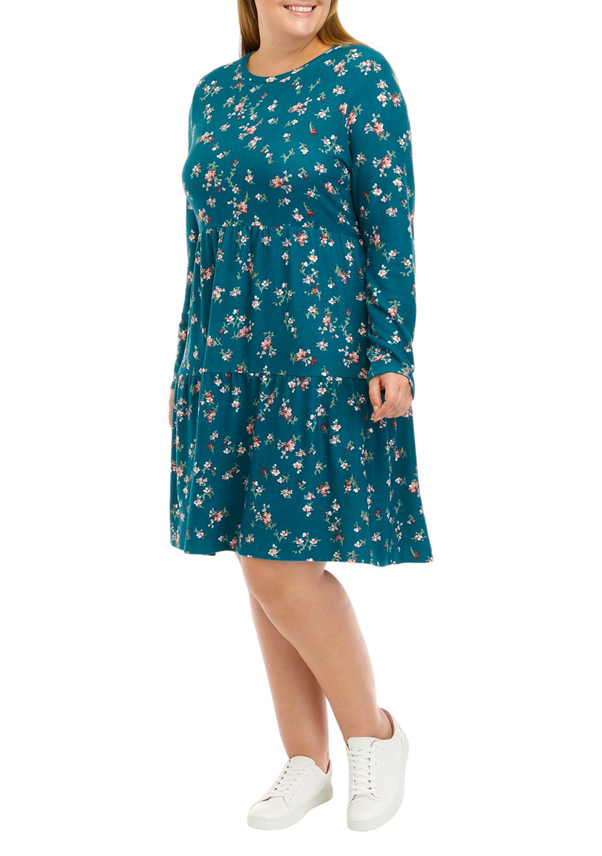 Plus Size Long Sleeve Hacci Babydoll Dress