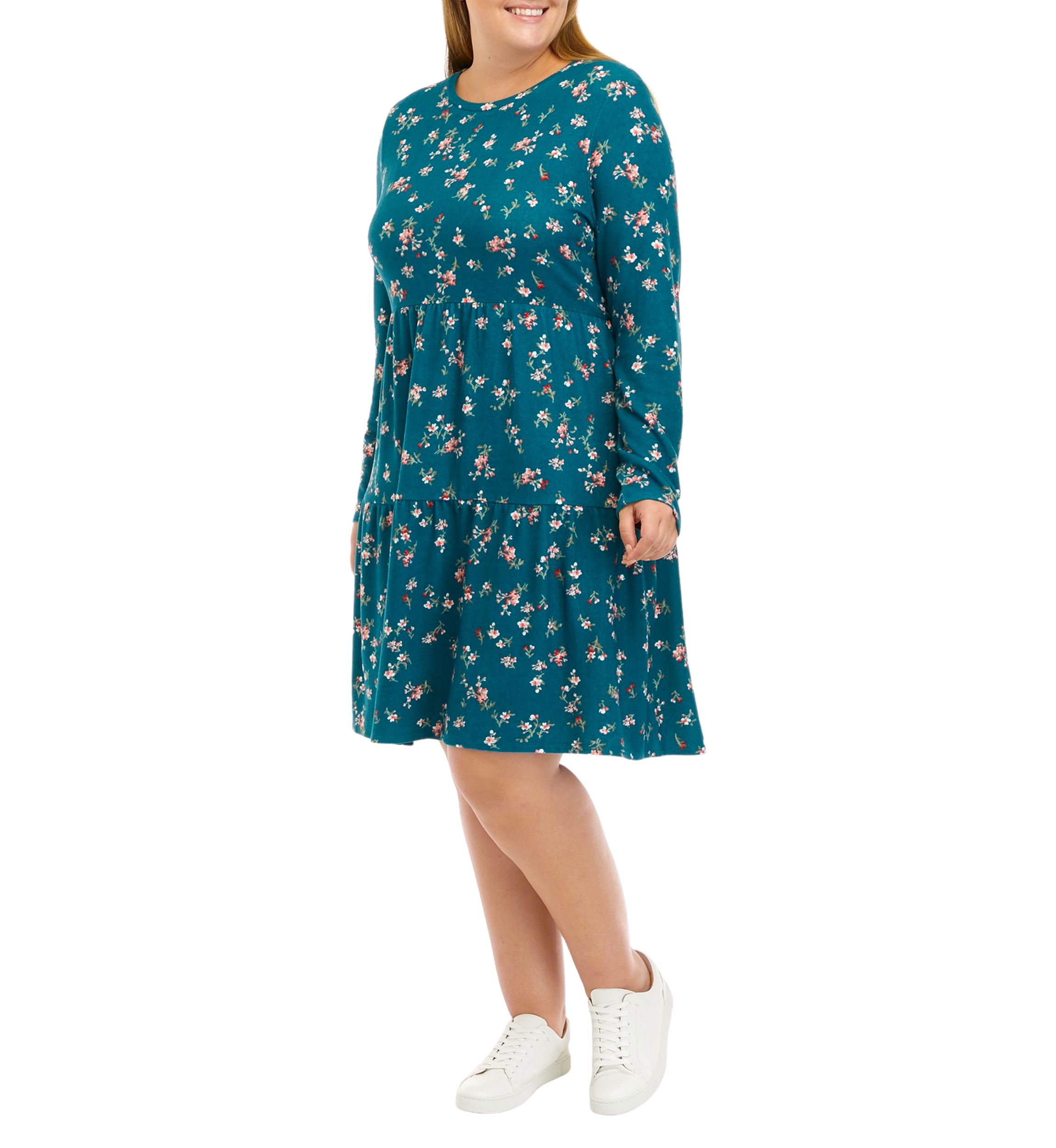 Plus Size Long Sleeve Hacci Babydoll Dress