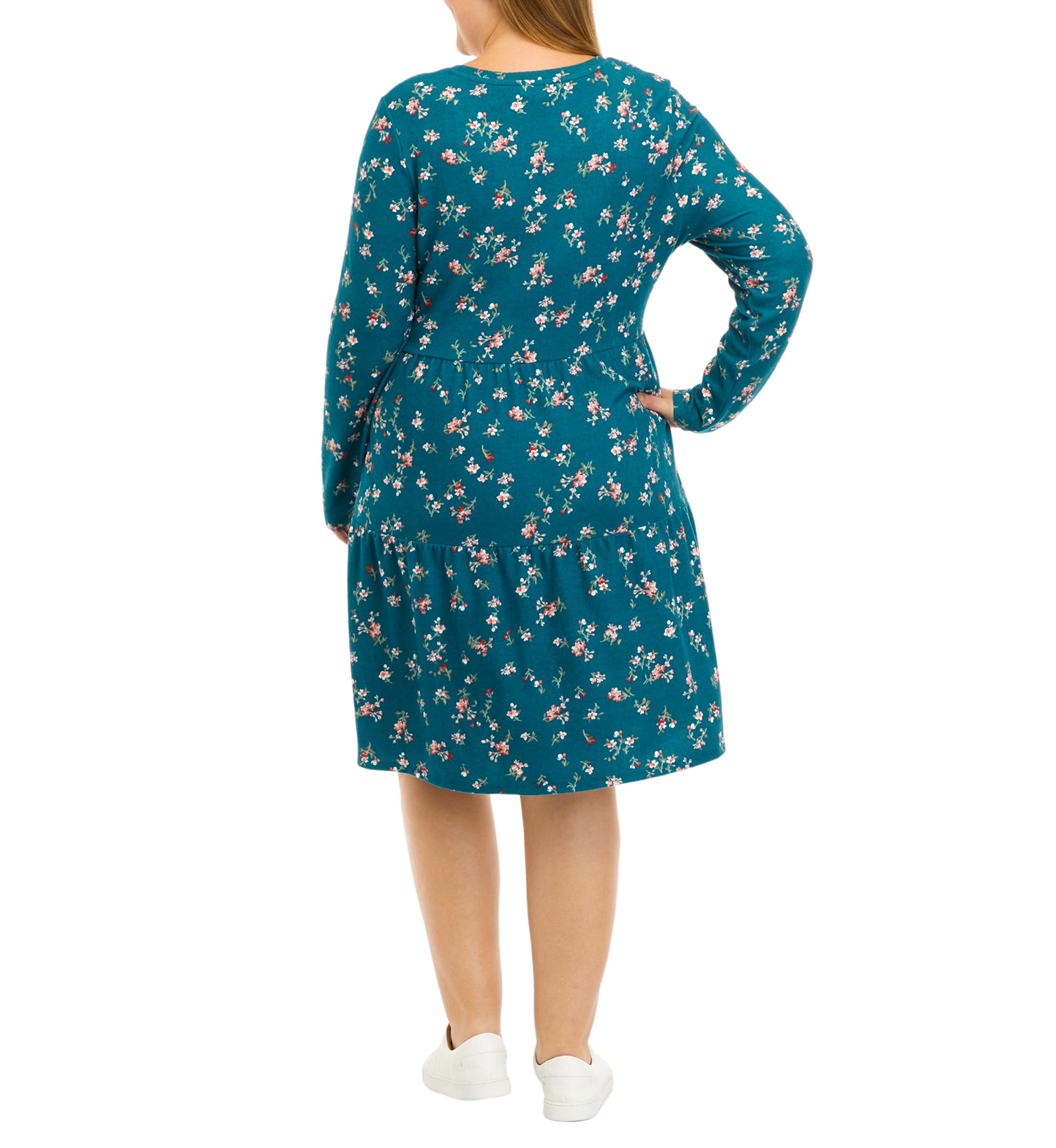 Plus Size Long Sleeve Hacci Babydoll Dress