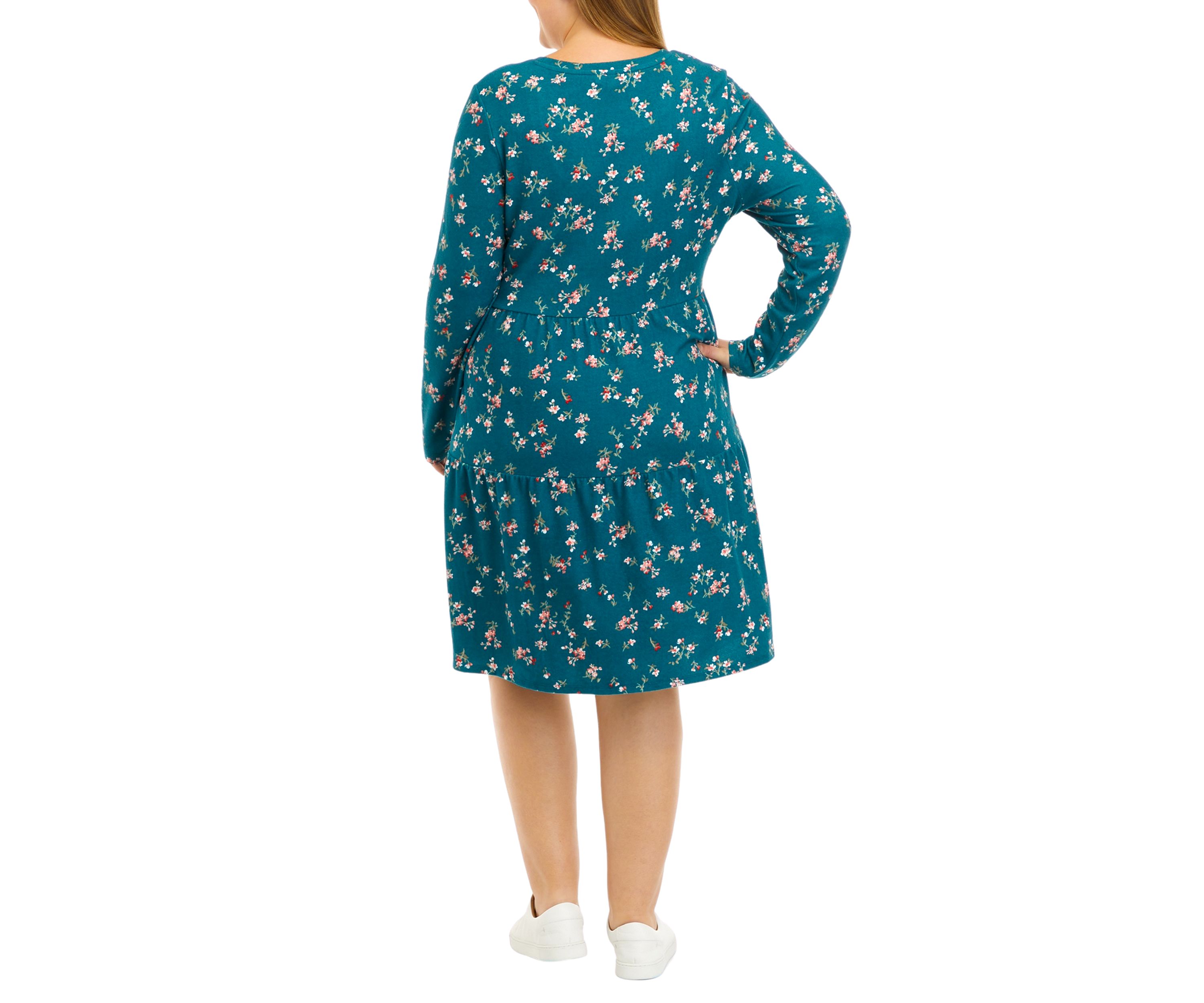 Plus Size Long Sleeve Hacci Babydoll Dress