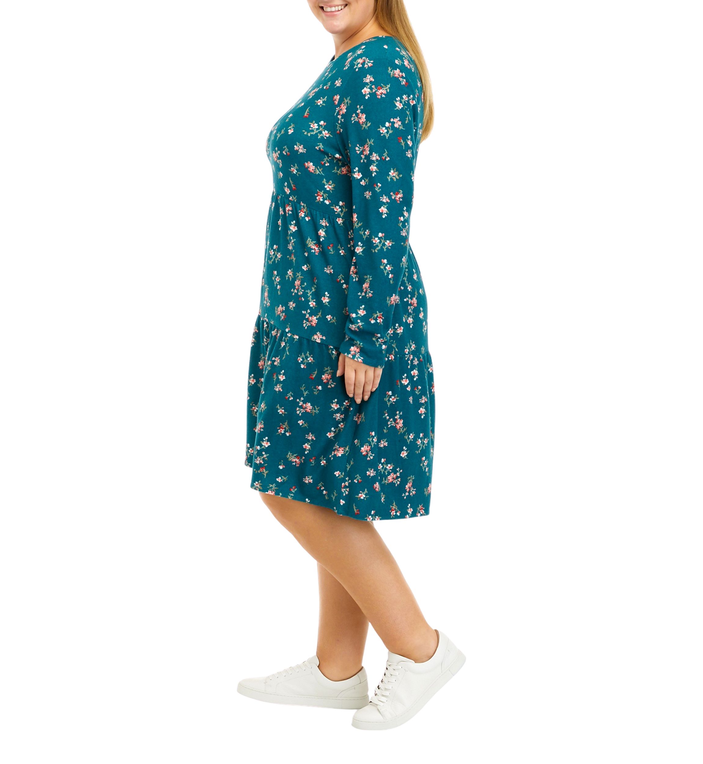 Plus Size Long Sleeve Hacci Babydoll Dress