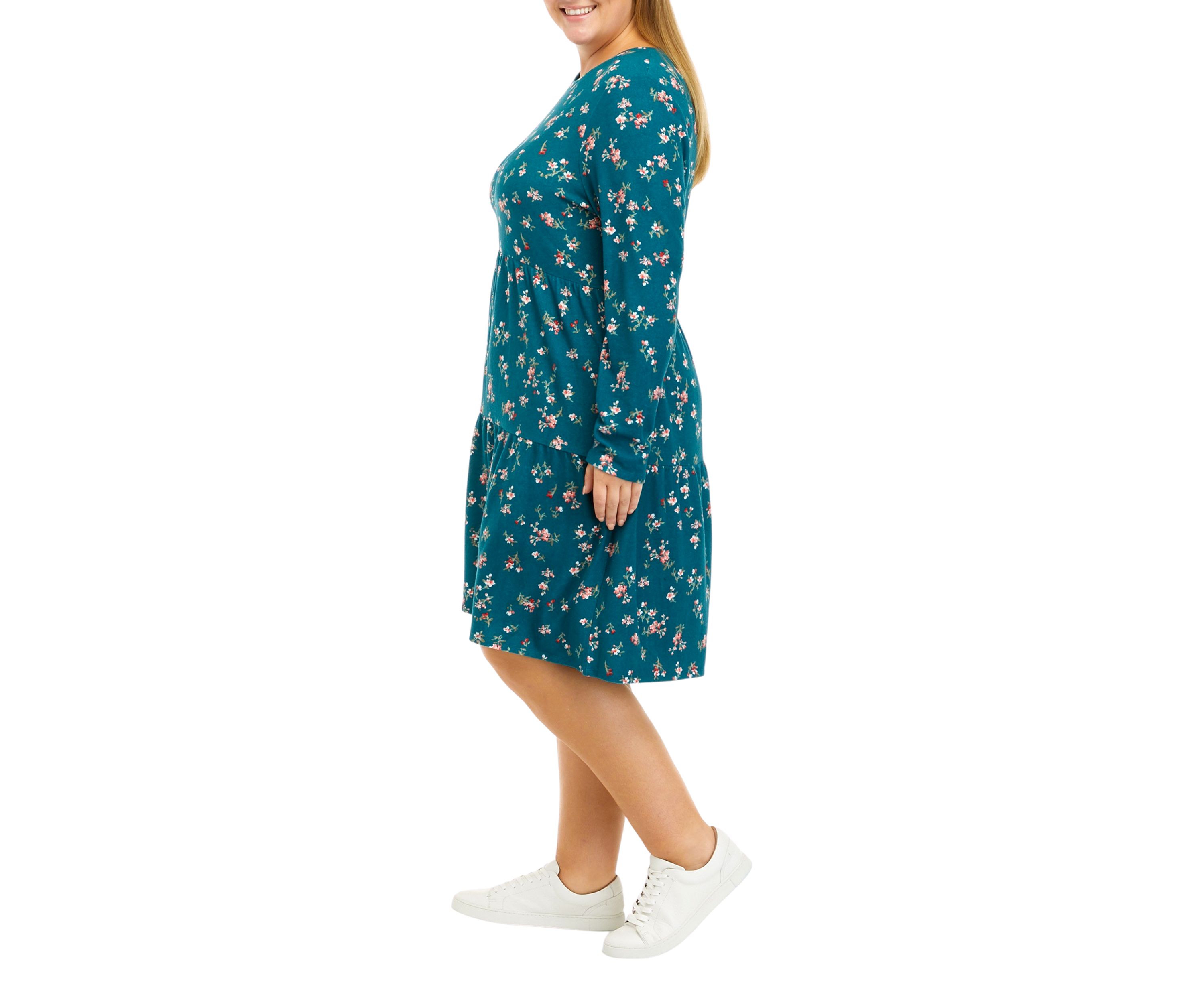 Plus Size Long Sleeve Hacci Babydoll Dress