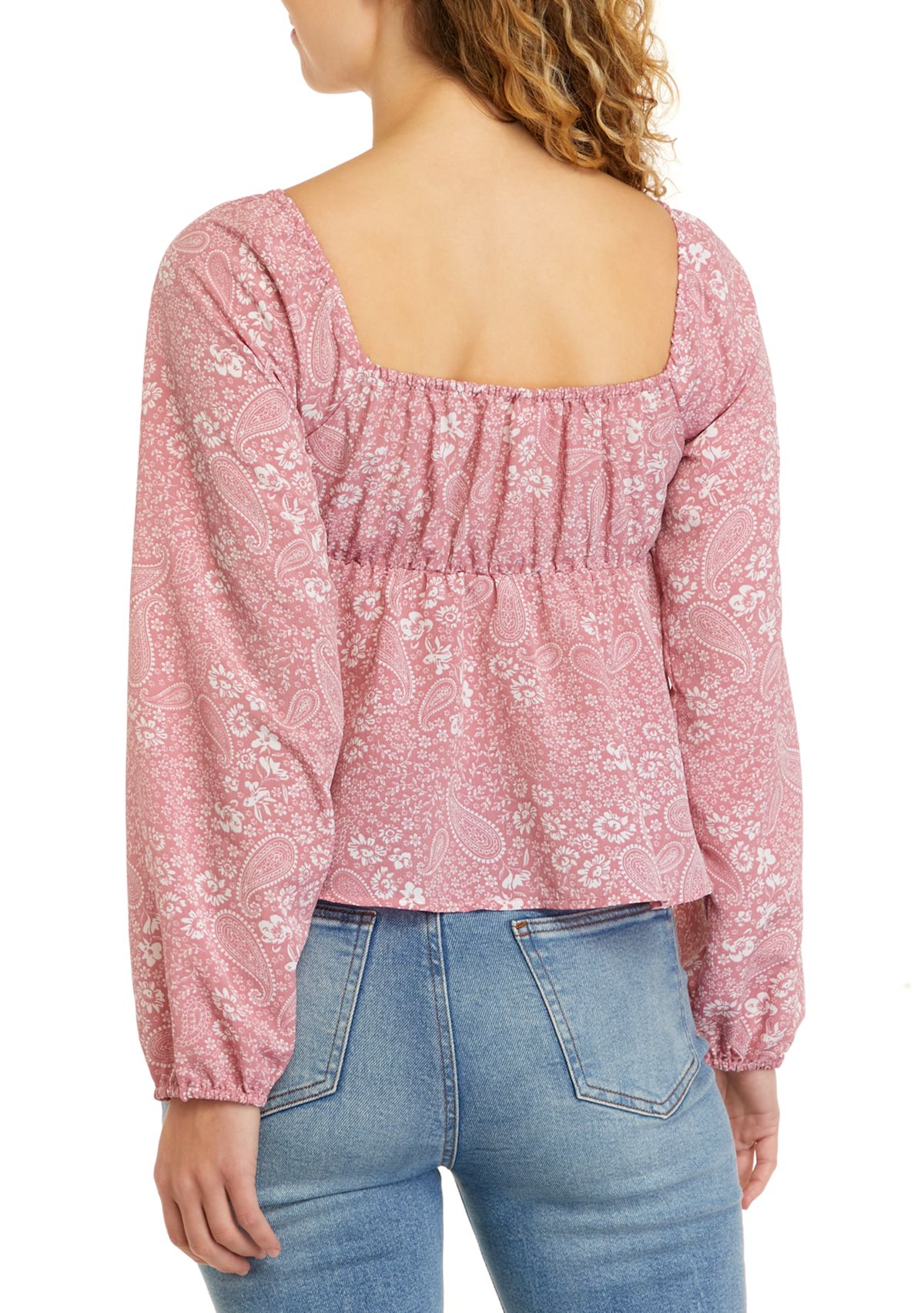 Juniors Long Sleeve Emma Cinched Peplum Top