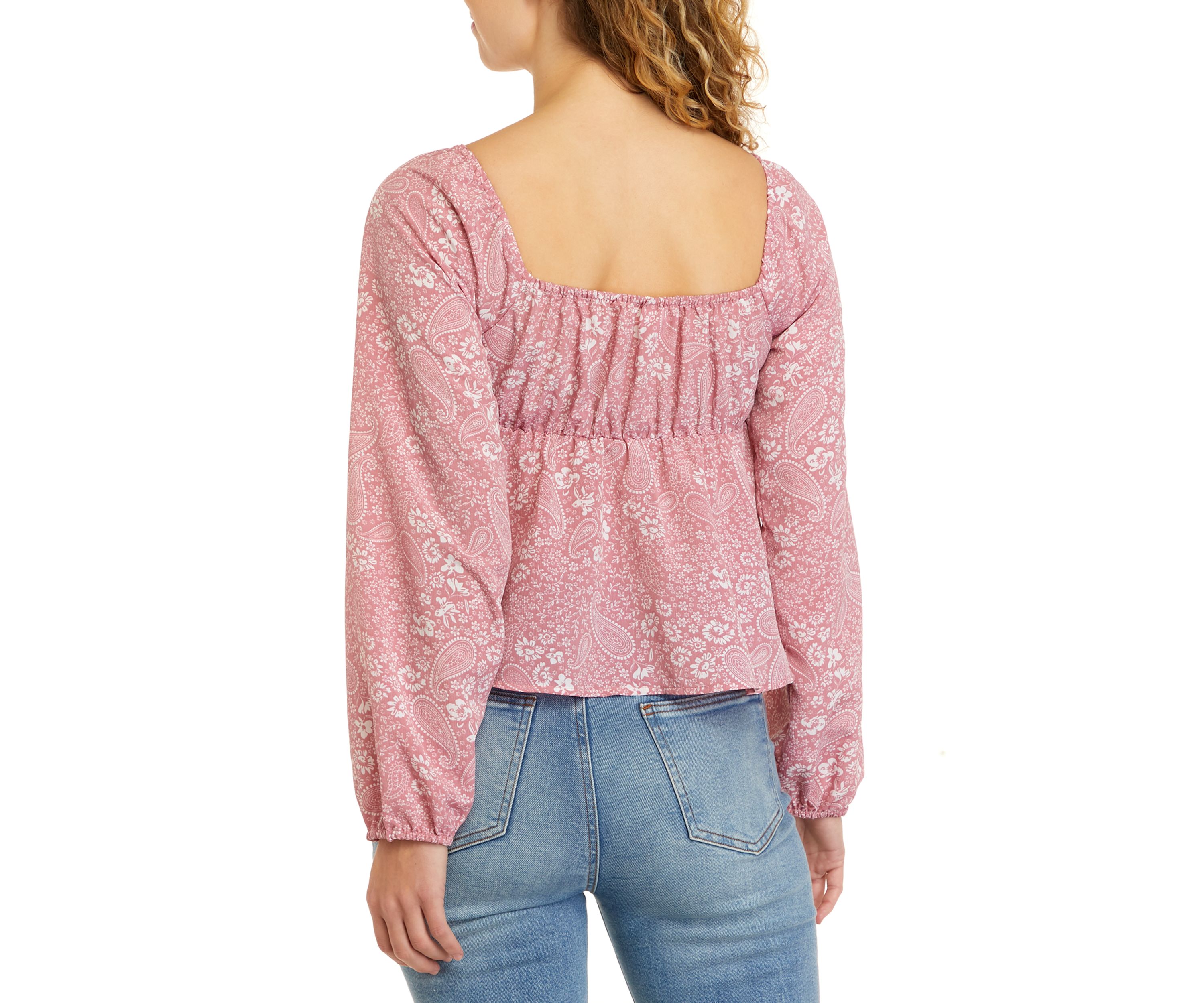 Juniors Long Sleeve Emma Cinched Peplum Top