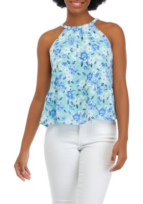 Juniors' Sleeveless Halter Peplum Top