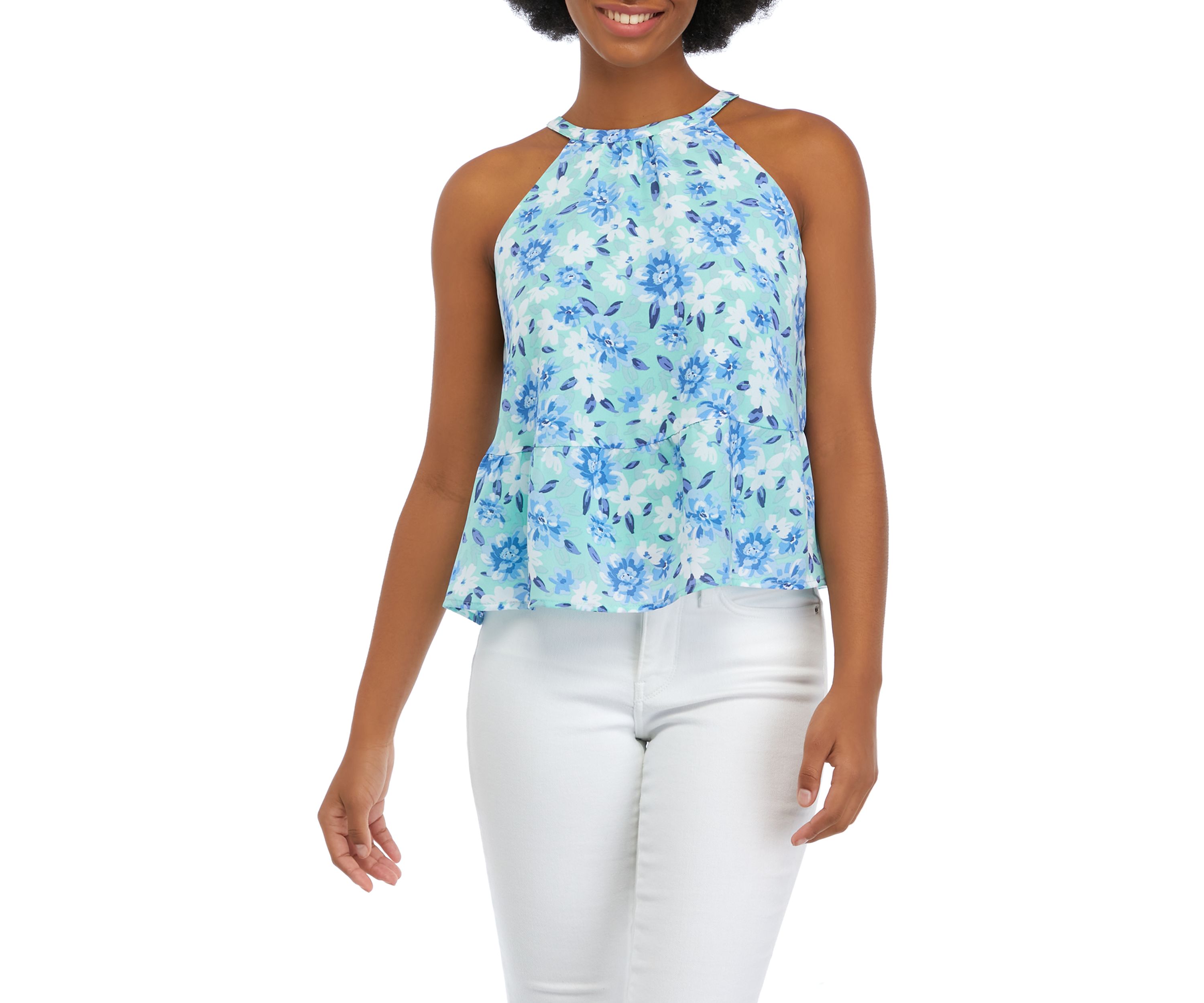 Juniors Sleeveless Halter Peplum Top