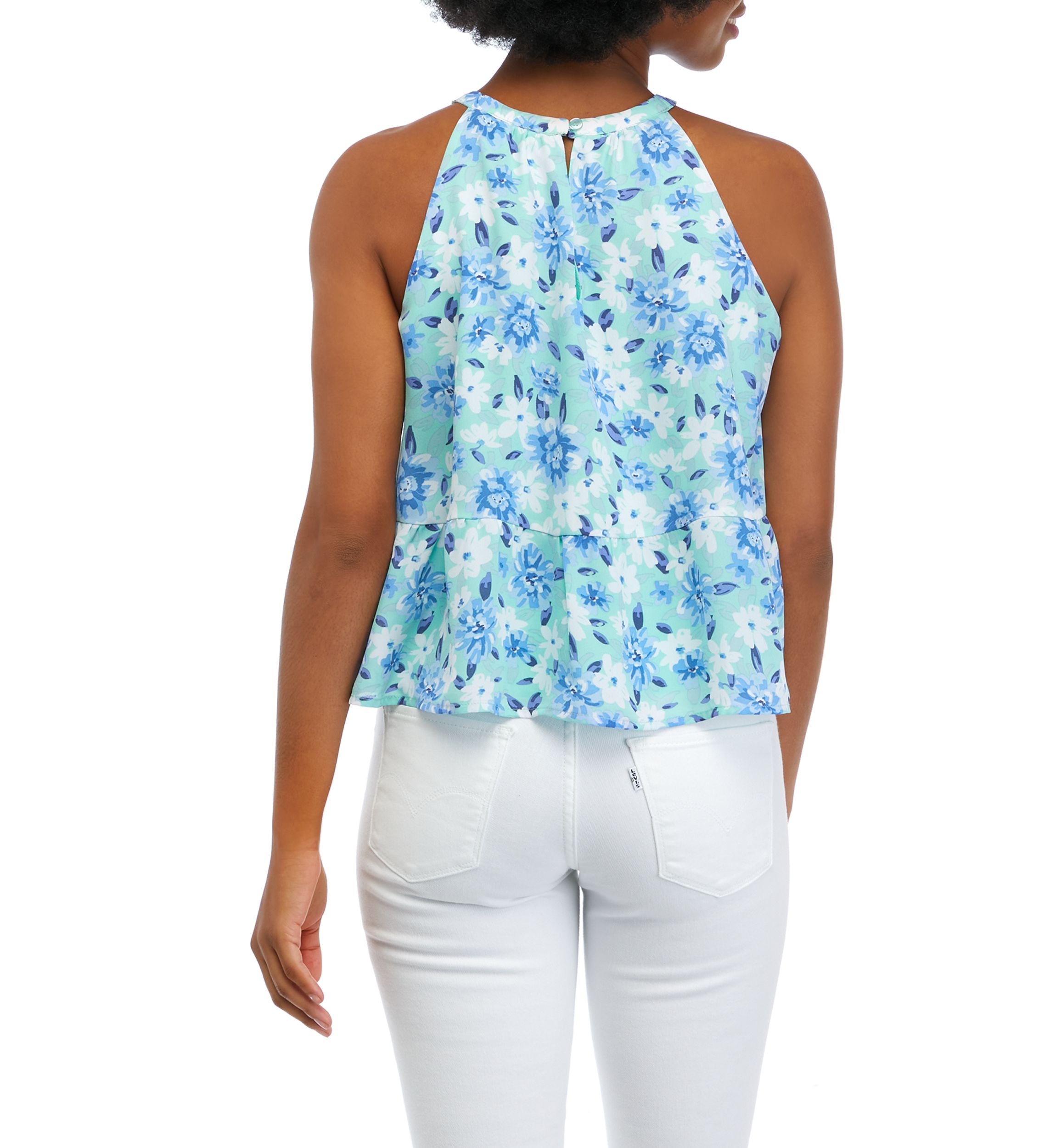 Juniors Sleeveless Halter Peplum Top