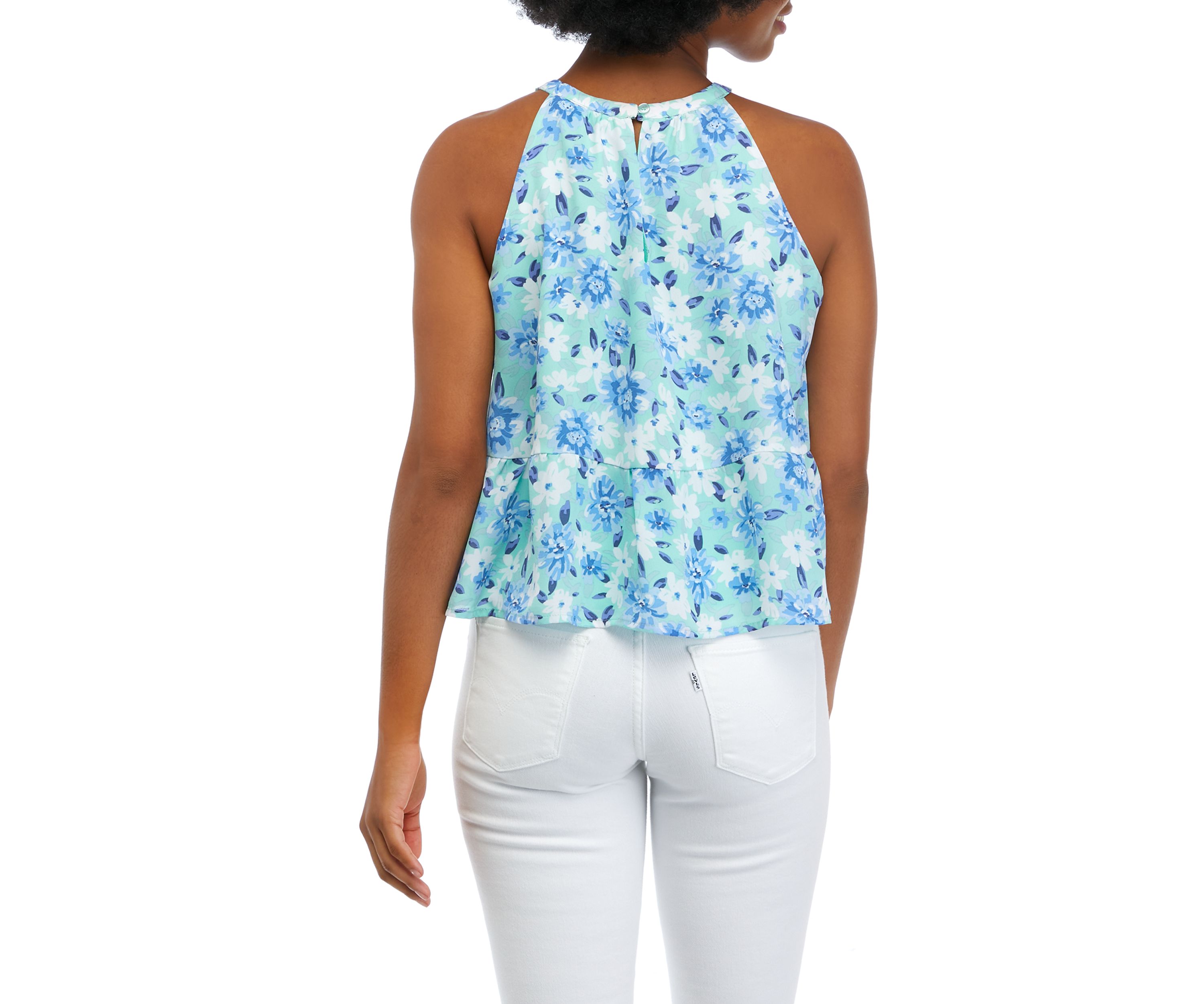 Juniors Sleeveless Halter Peplum Top