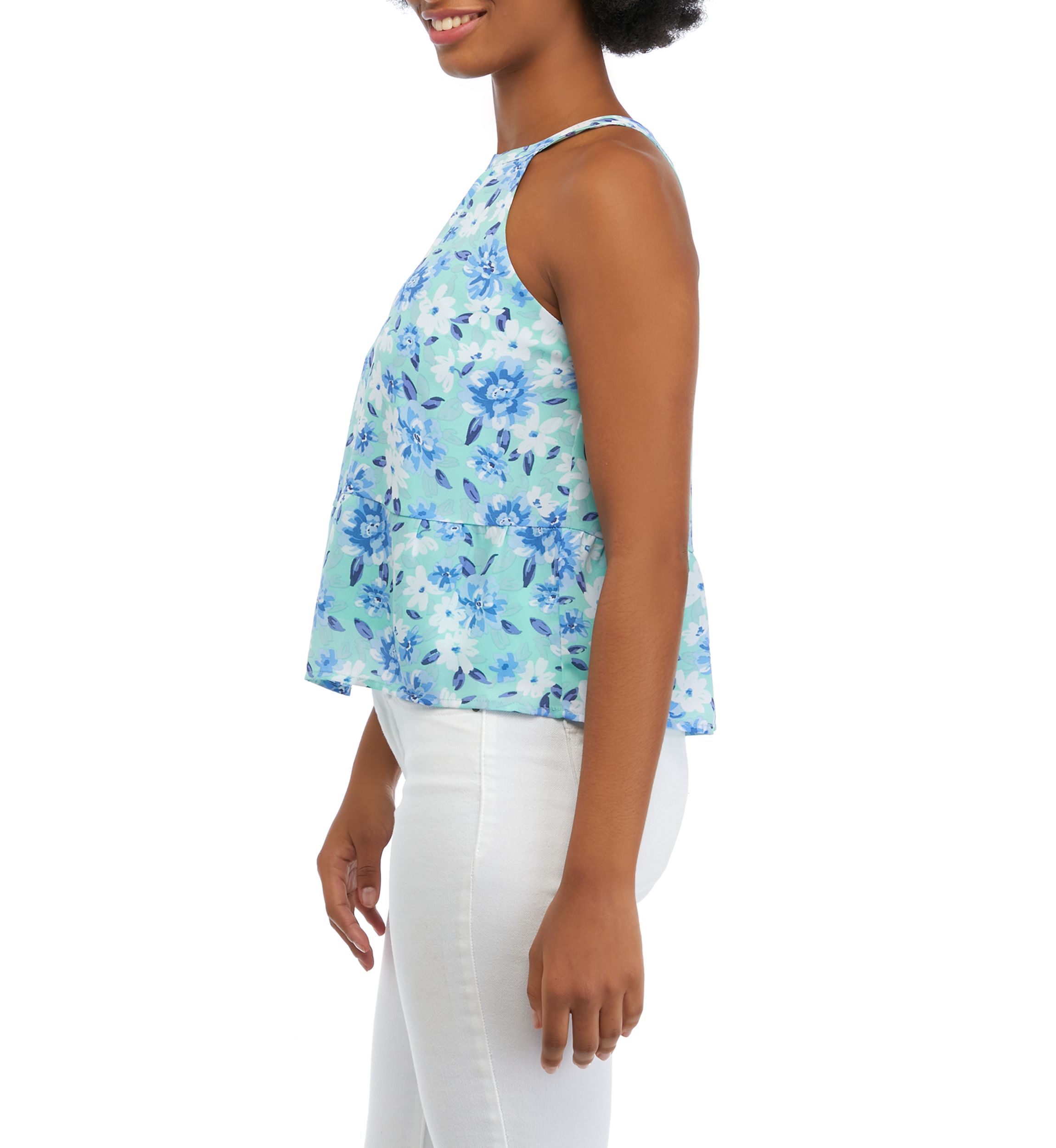 Juniors Sleeveless Halter Peplum Top