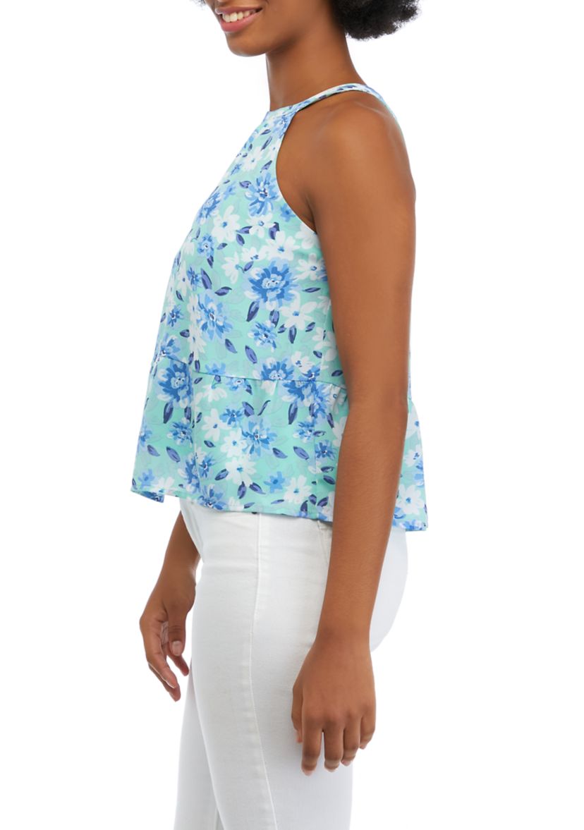 Juniors Sleeveless Halter Peplum Top