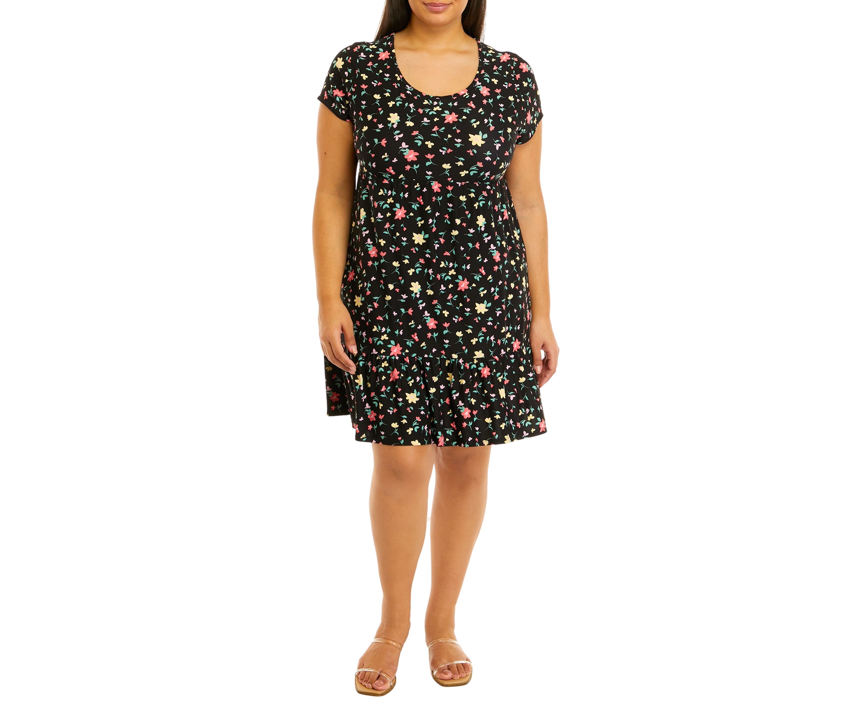 Plus Size Short Sleeve Crew Neck Babydoll Dress