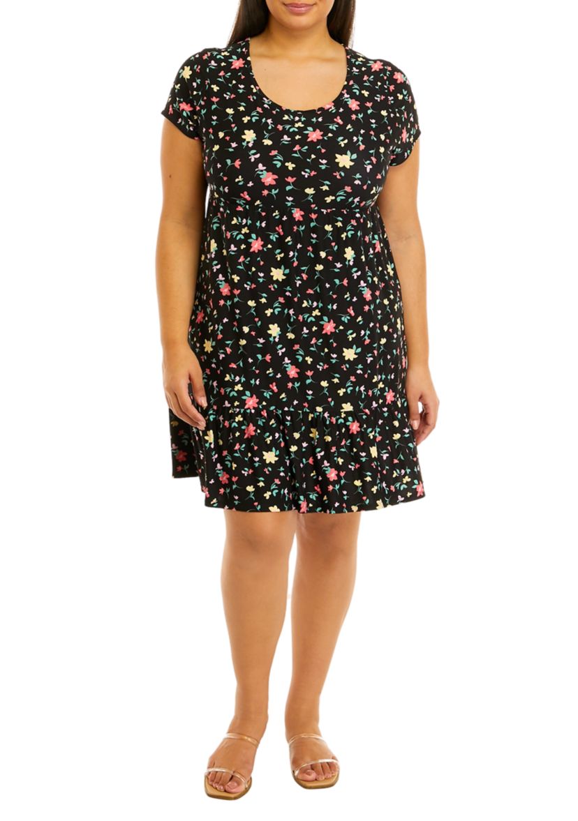 Plus Size Short Sleeve Crew Neck Babydoll Dress