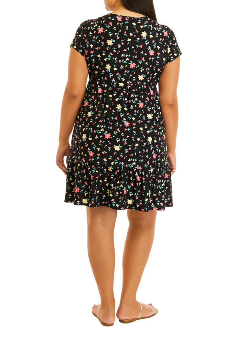 Plus Size Short Sleeve Crew Neck Babydoll Dress