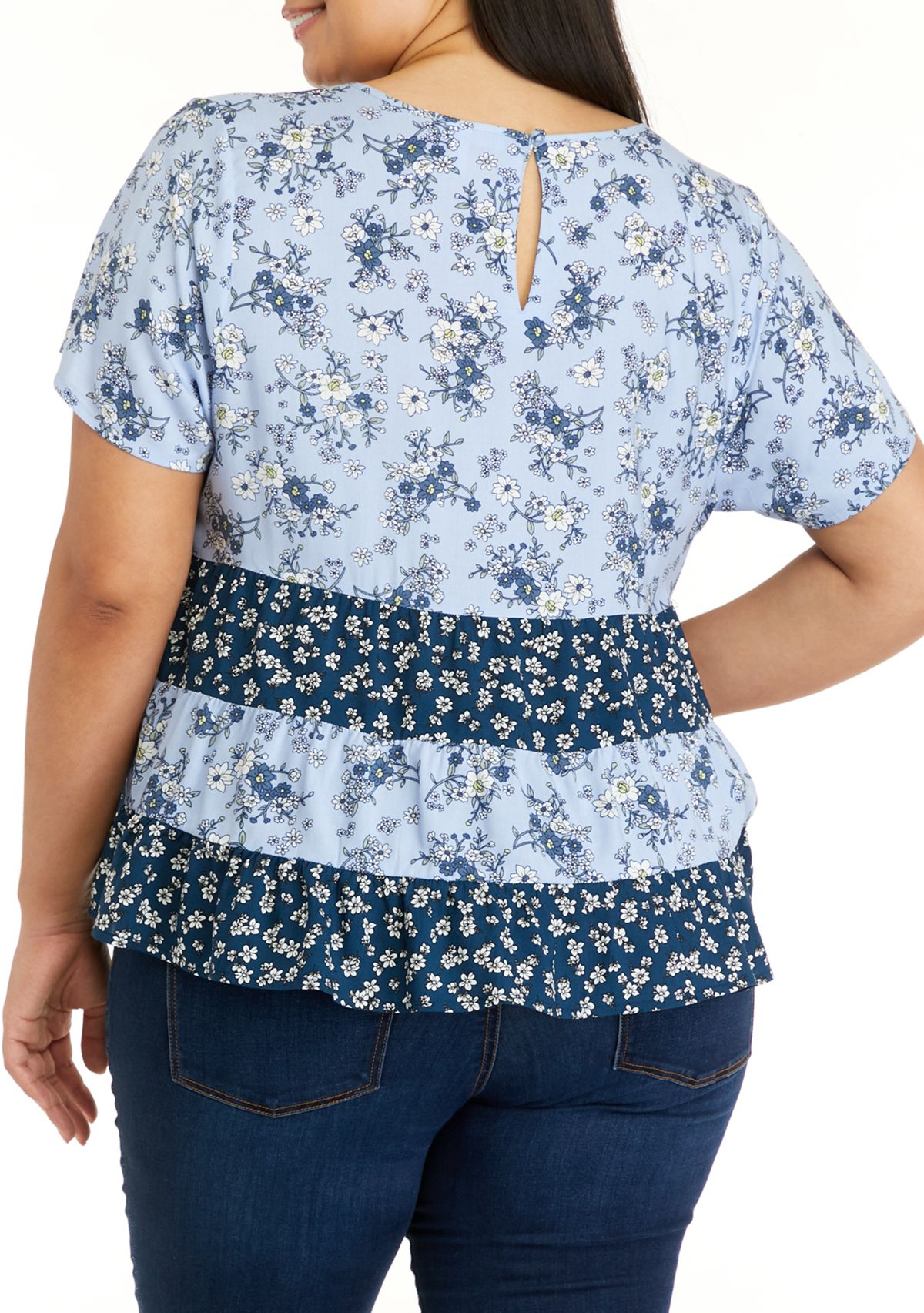 Plus Size Short Sleeve Mixed Tiered Babydoll Top