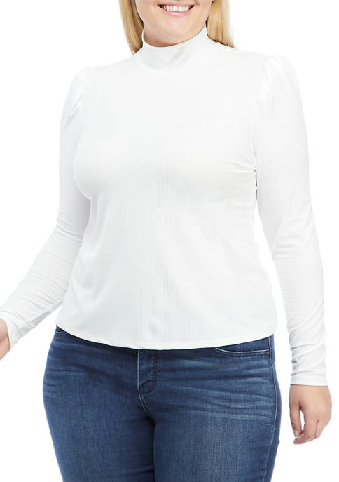 Plus Size Long Puff Sleeve Mock Neck Top 