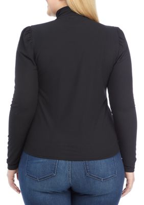 Plus Long Puff Sleeve Mock Neck Top