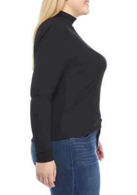 Plus Long Puff Sleeve Mock Neck Top