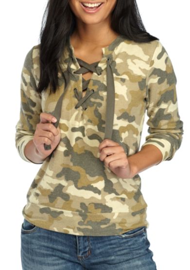Camo Lace-Up Top