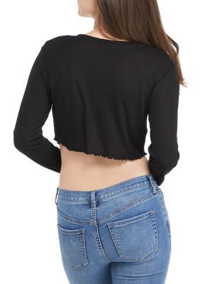 Junior's Long Sleeve Rib Knit Cropped Top