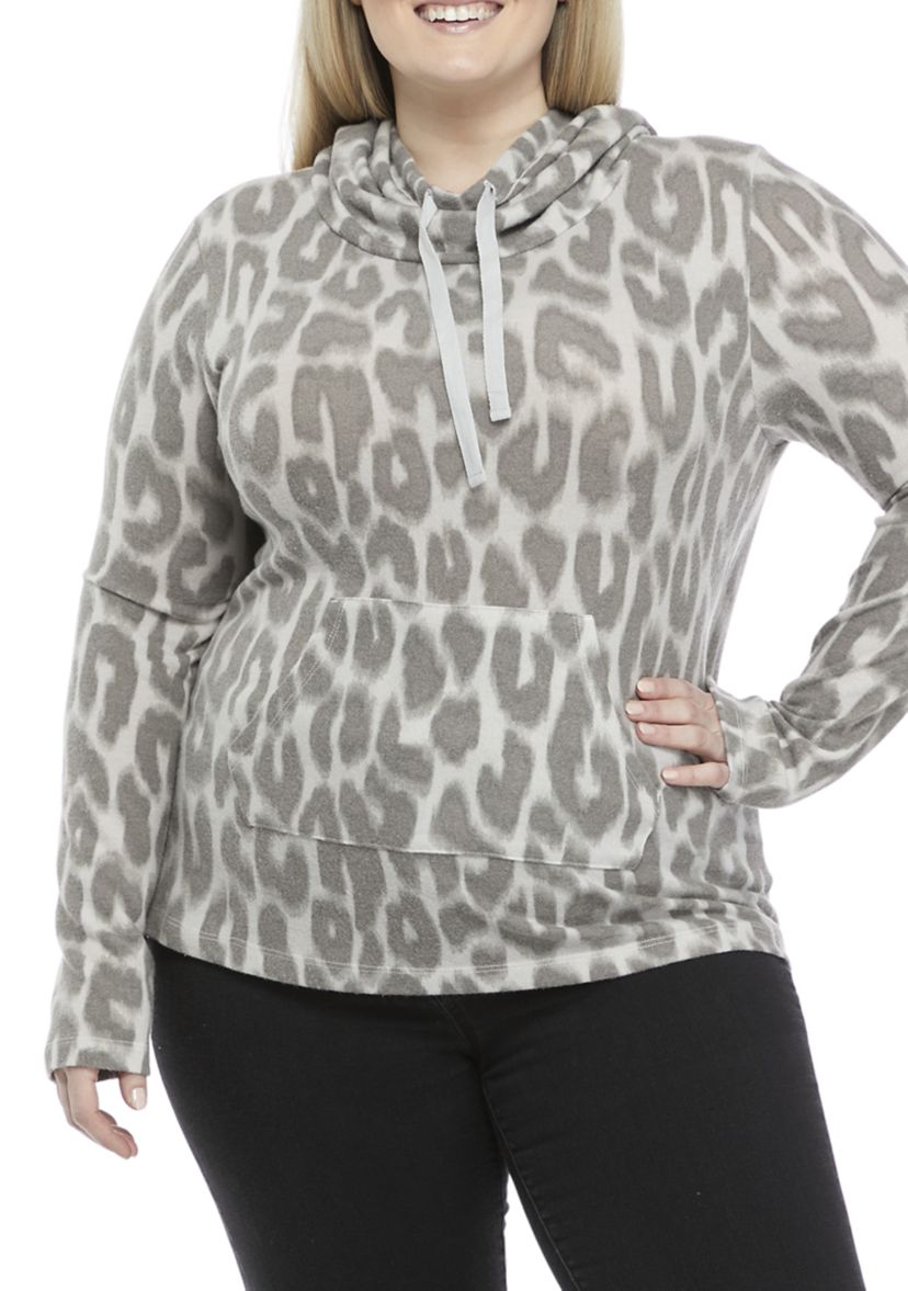 Plus Size Long Sleeve Hacci Cowl Neck Top 