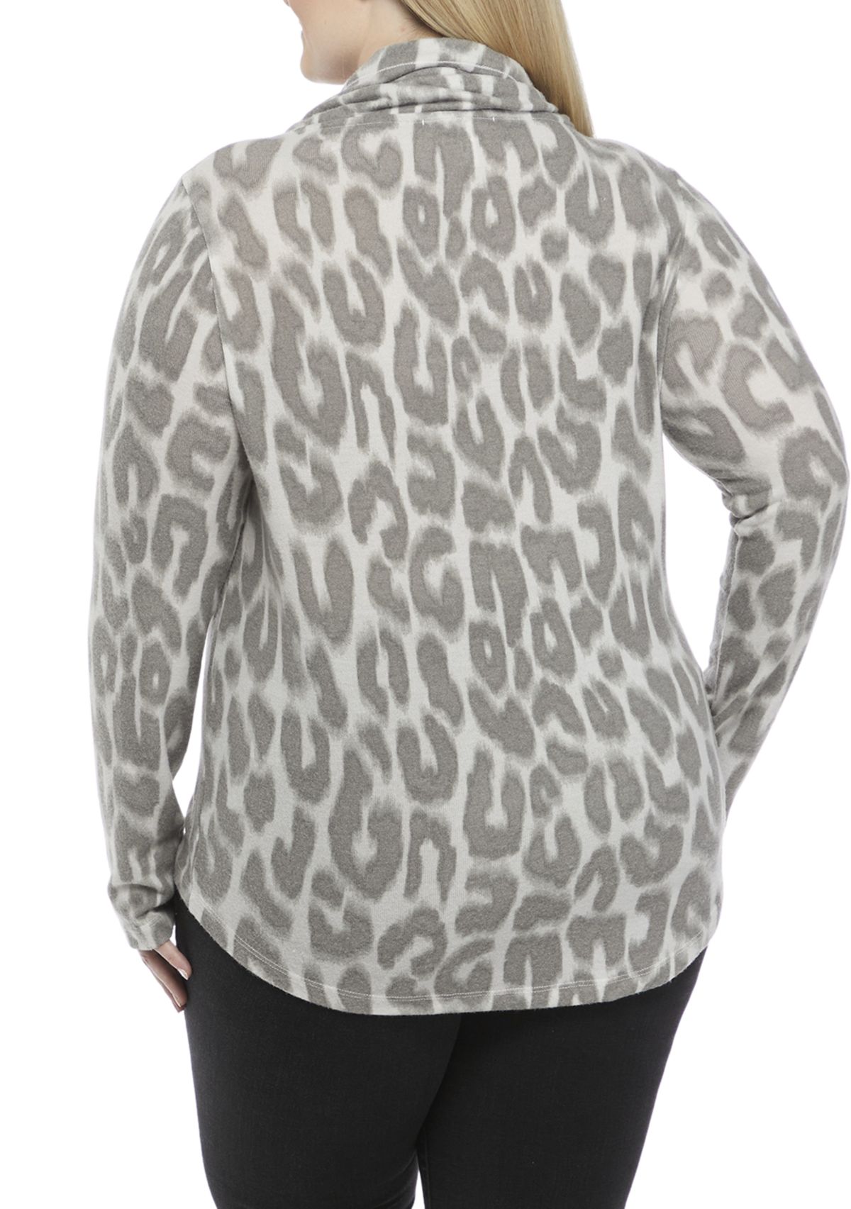 Plus Size Long Sleeve Hacci Cowl Neck Top 