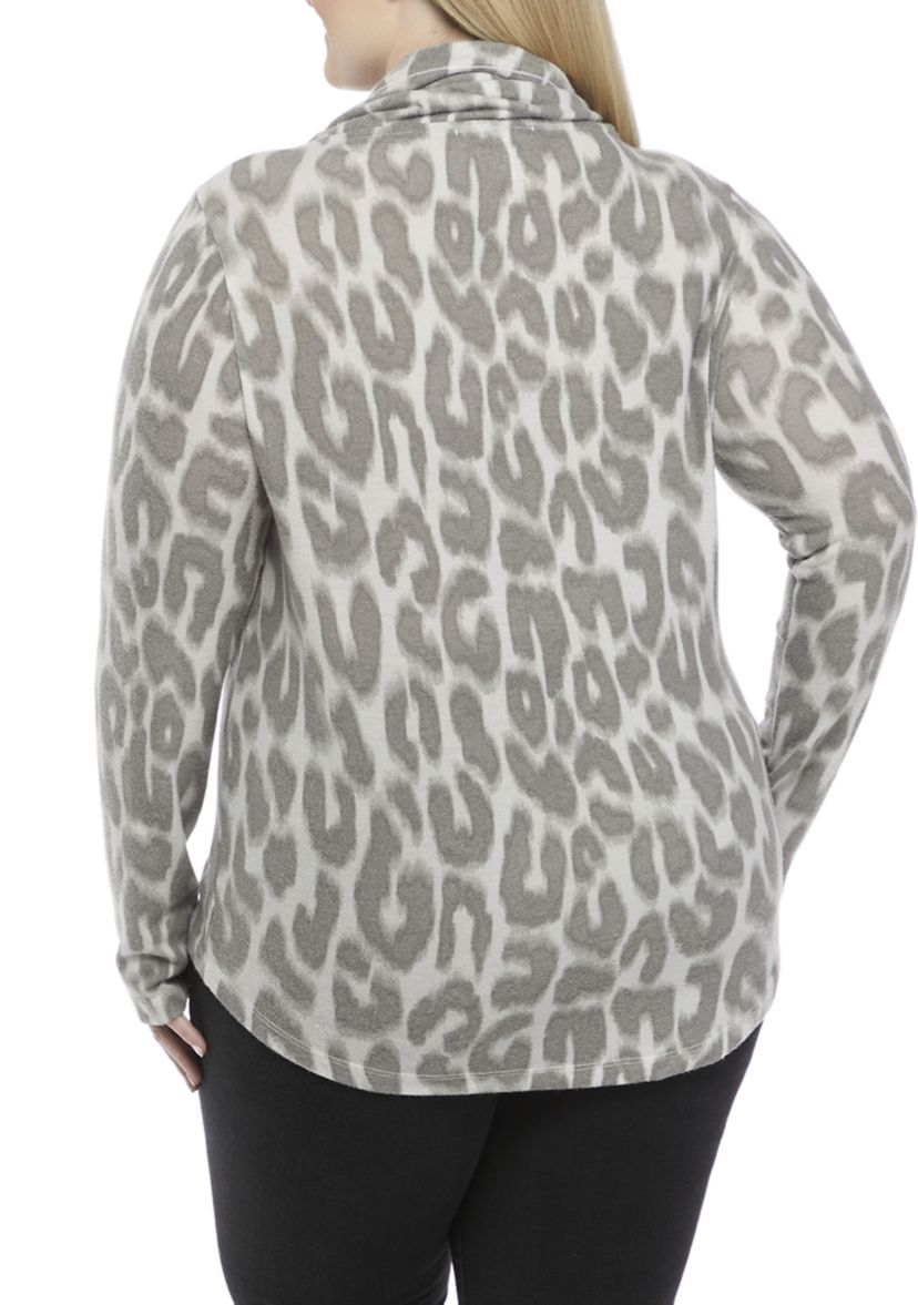 Plus Size Long Sleeve Hacci Cowl Neck Top 