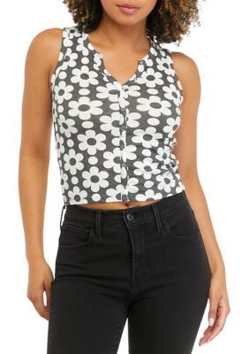 Juniors' Sleeveless Retro Floral Cropped Tank